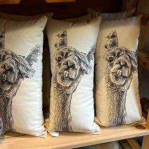 051.  Alpaca screened print pillow. Made in Pennsylvania